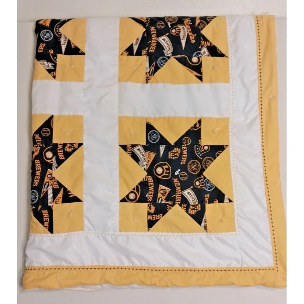 Quilted Baby/Lap Throw Wall Hanging MLB Brewers Granny Machine Stitched 52